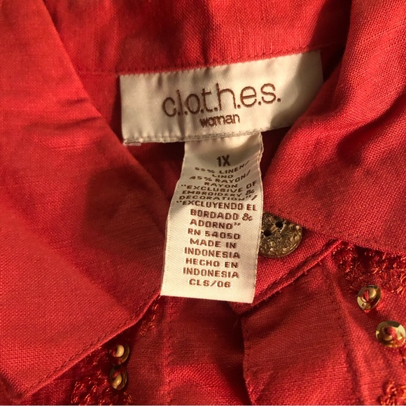 Clothes Woman Coral Button Down Blouse size 1X - Picture 7 of 8